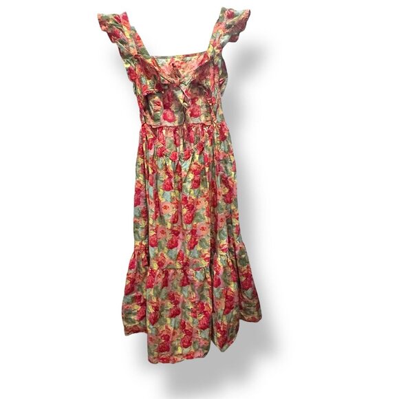Peyton & Parker Bright Floral Ruffled Smocked Tie Back Maxi Dress Size Large - Picture 14 of 15